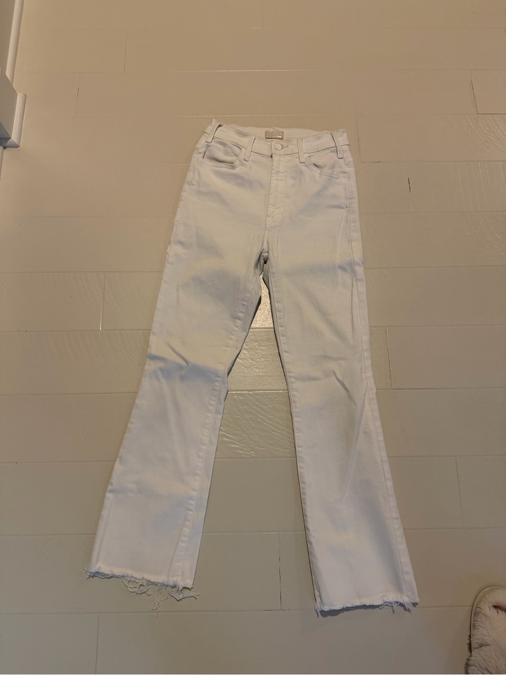 MOTHER Hustler White Flare Jeans with Raw Hem